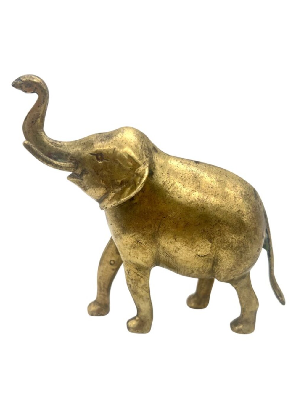 Vintage Cheerful Brass Elephant Figurine Raised Trunk Up Statue MCM 5" Tall - Picture 3 of 10